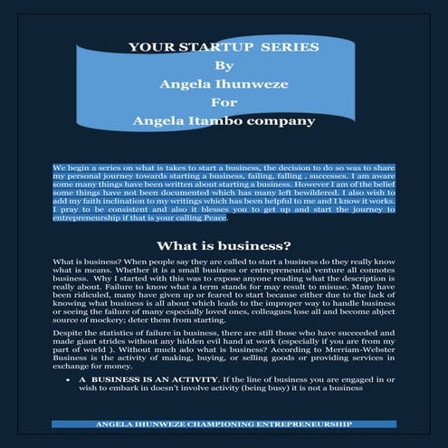 Your startup  series 1 (what is business)