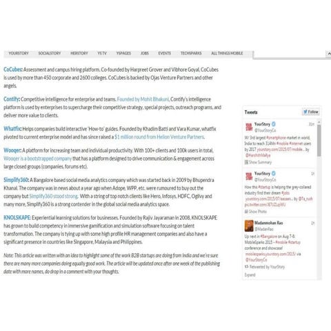 CoCubes features in 30 enterprise startups of India