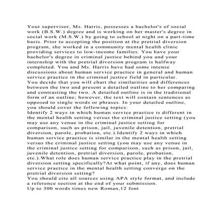 Your supervisor, Ms. Harris, possesses a bachelors of social work (.docx