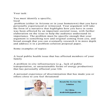 Your taskYou must identify a specific, local problem (eithe.docx