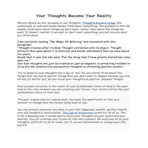 Your Thoughts Become Your Reality