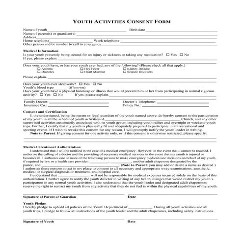 Youth activities consent | PDF