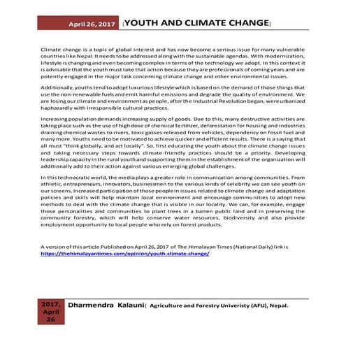 Youth and Climate Change: Areas for Youth Development | PDF