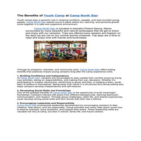 Youth Camp (1).docxThe Benefits of Youth Camp at Camp North Star | DOCX