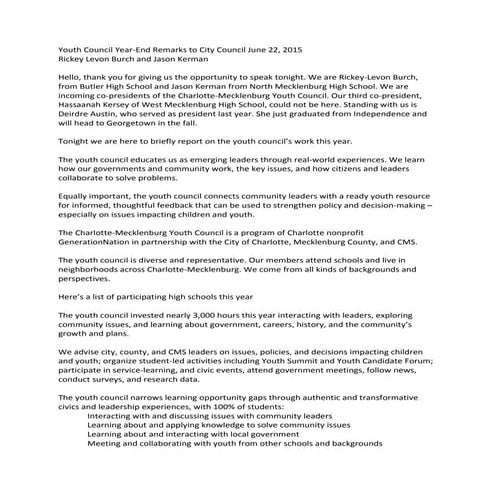 Charlotte-Mecklenburg Youth Council report 2014-15 | PPT