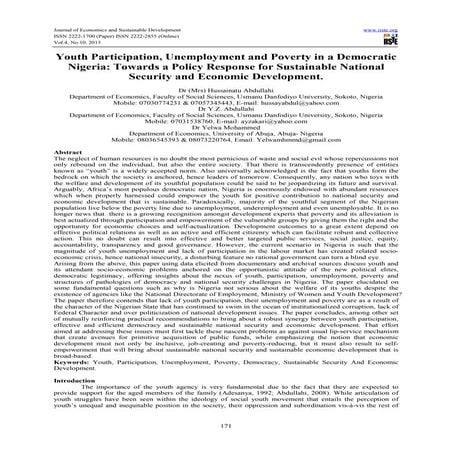 Youth participation, unemployment and poverty in a democratic nigeria ...