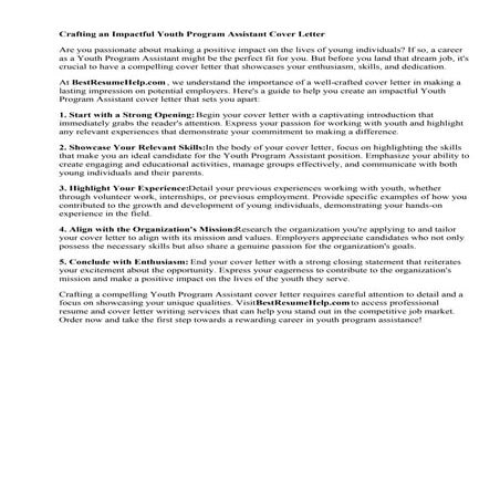 Youth Program Assistant Cover Letter