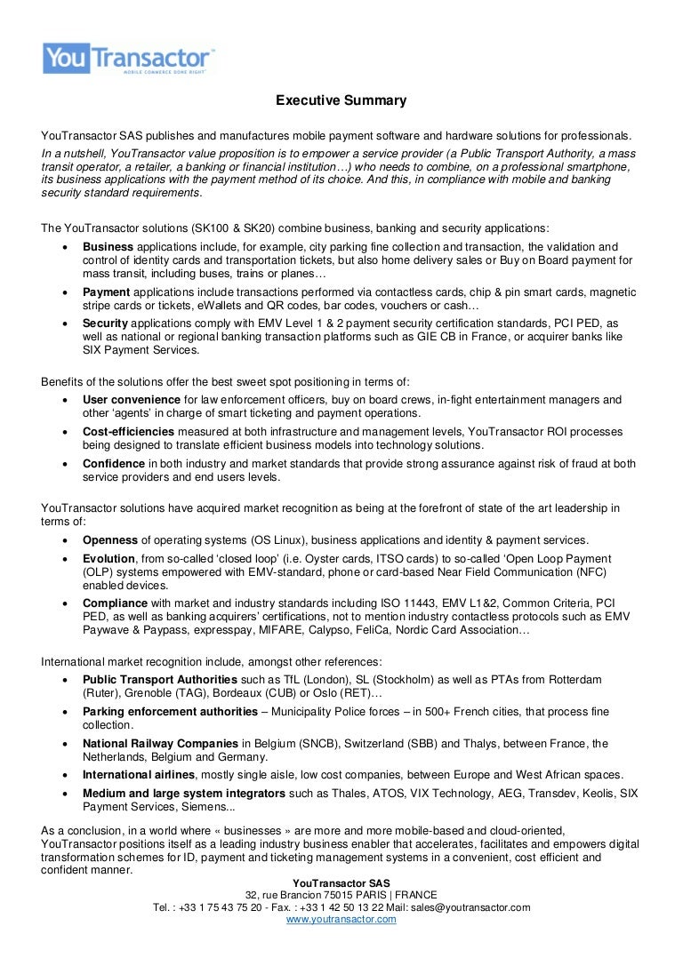 youtransactor executive summary how to executive summary