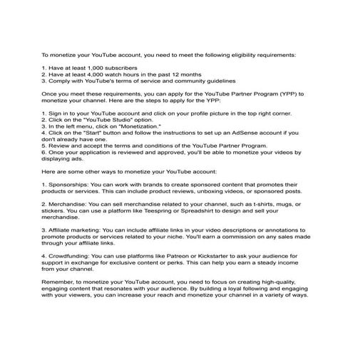 how do i monetize my YouTube channel