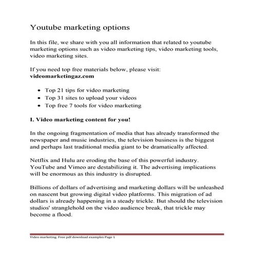Youtube marketing options