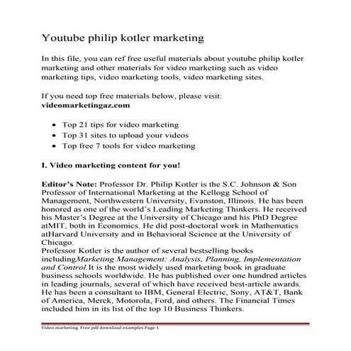Youtube philip kotler marketing