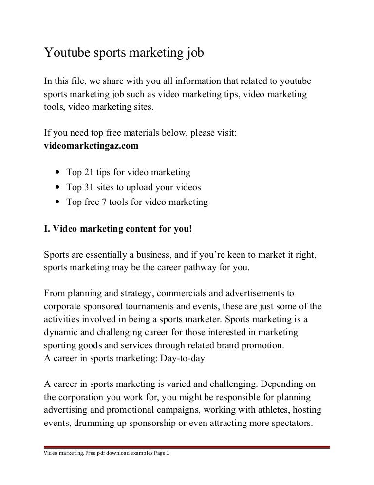 Youtube sports marketing job