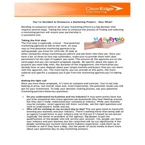 You’ve Decided to Outsource a Marketing Project – Now What?