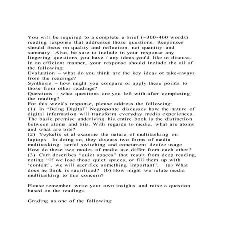 You will be required to a complete a brief (~300 400 words) read | DOCX ...