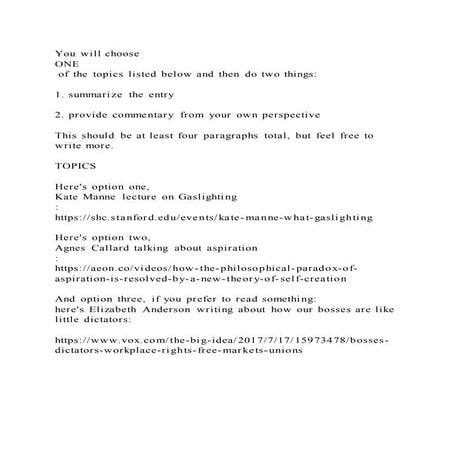 You will choose one of the topics listed below and then do two t | DOCX