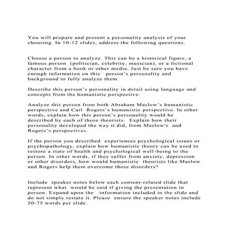 You will prepare and present a personality analysis of your choo.docx