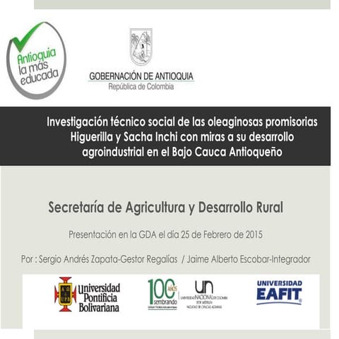 Presentación proyecto oleaginosas, componentes 2,6,10,11,13,14,15 