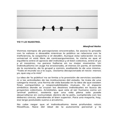 YO Y LO NUESTRO: EXÉGESIS DE LA CONVIVENCIA.