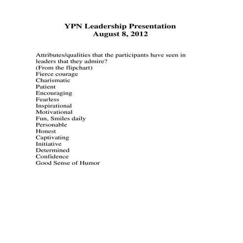 YPN Leadership Presentation by Terri Trantow