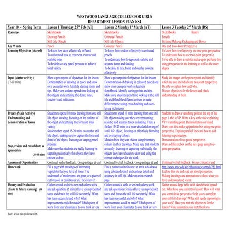 Yr 10 Still Life Scheme Of Work