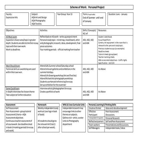 Yr 13 Personal Project Scheme Of Work