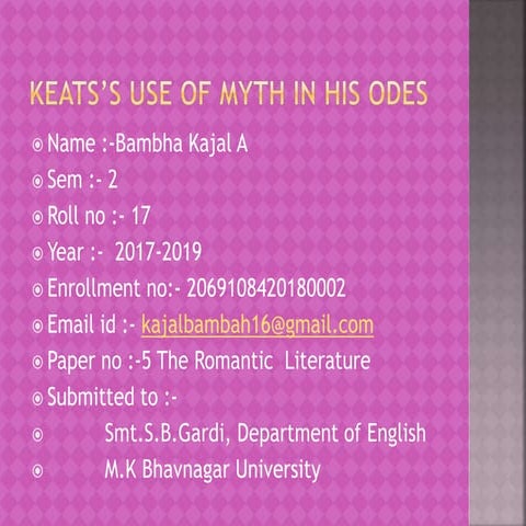 Keats use of myth in his odes