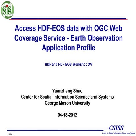 Access HDF-EOS data with OGC Web Coverage Service - Earth Observation Applica...