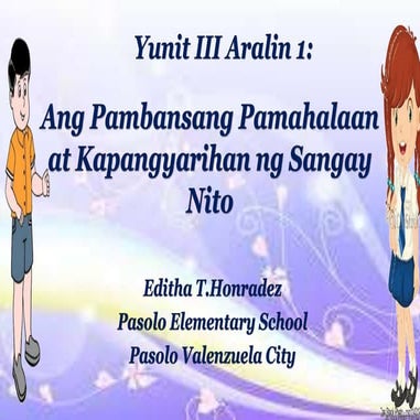 Yunit iii aralin 1Ang Pambansang Pamahalaan  at Kapangyarihan ng Sangay Nito