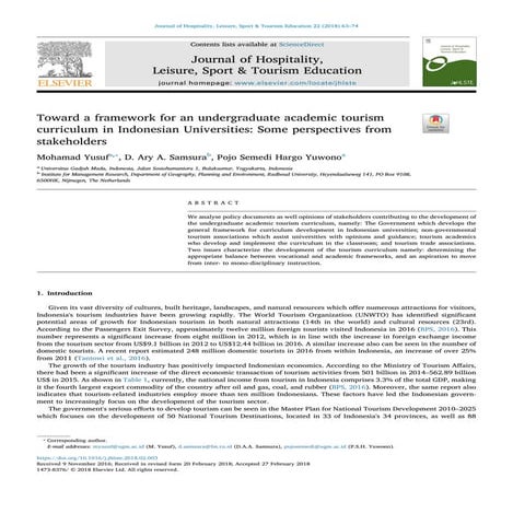 Toward a framework for an undergraduate academic tourism curriculum in Indone...