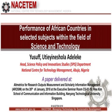 Scientometric Analysis of Research Performance of African Countries in selected subjects within the field of Science and Technology