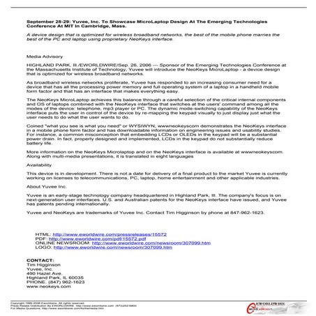 Yuvee press release 2006.3 mit emerging technology conference