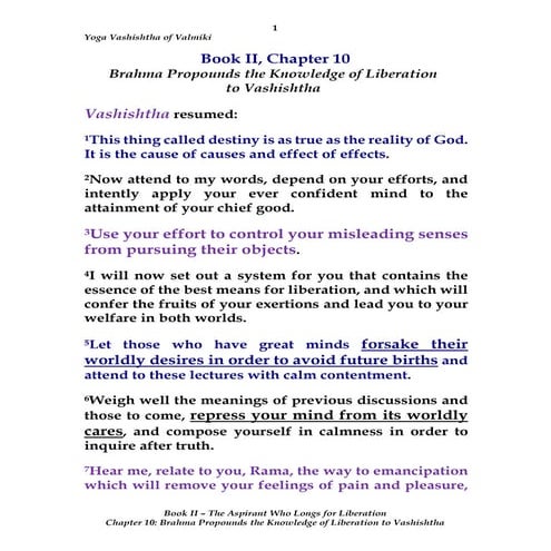 YV BKII CH10 Brahma Propounds the Knowledge of Liberation to Vashishtha