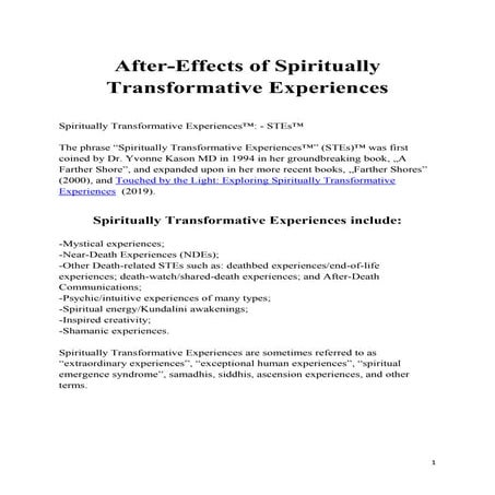 Yvonne Kason - After-Effects of Spiritually Transformative Experiences (STEs)
