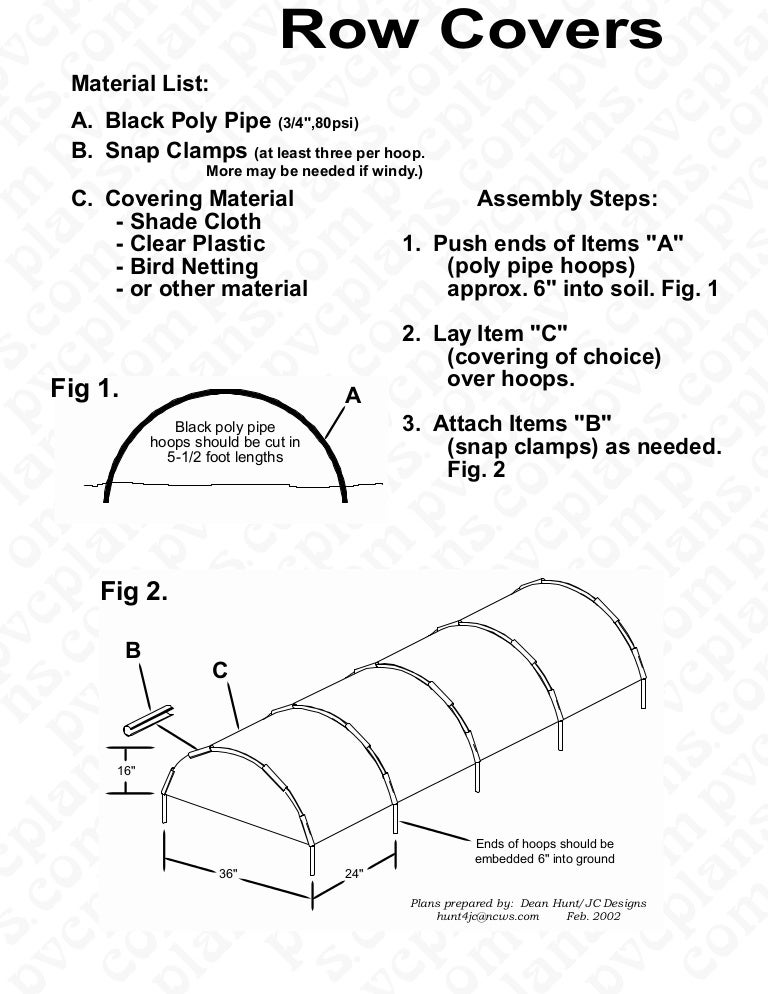 Row Covers Construction Plan using PVC Tubbing; Gardening Guidebook