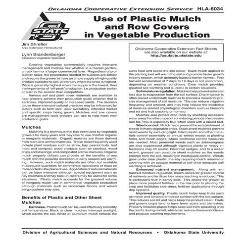 Use of Plastic Mulch & Row Covers in Vegetable Production; Gardening Guideboo...