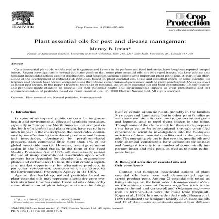 Plant Essential Oils for Pest & Disease Management; Gardening Guidebook for B...