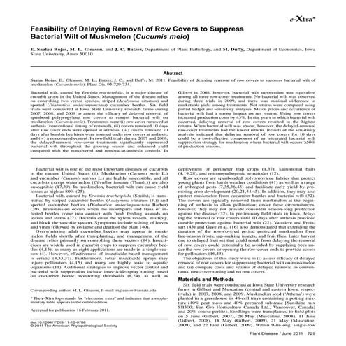 Feasibility of Delaying Removal of Row Covers to Suppress Bacterial Wilt of M...