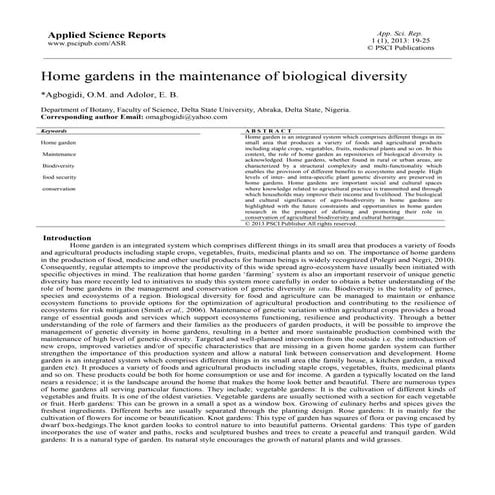 Home Gardens in the Maintenance of Biological Diversity; Gardening Guidebook ...