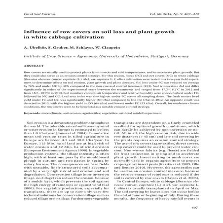 Influence of Row Covers on Soil Loss & Plant Growth in White Cabbage Cultivat...