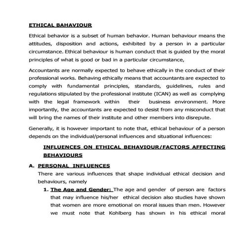 Ethical bahaviour and corporate ethics