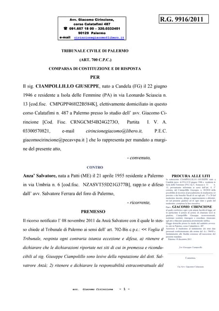 Ciampolillo giuseppe anza' salvatore procedimento 9916 2011 ...