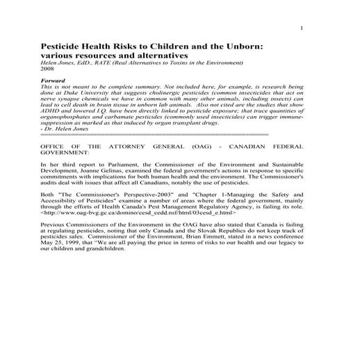 Pesticide Health Risks to Children & the Unborn 