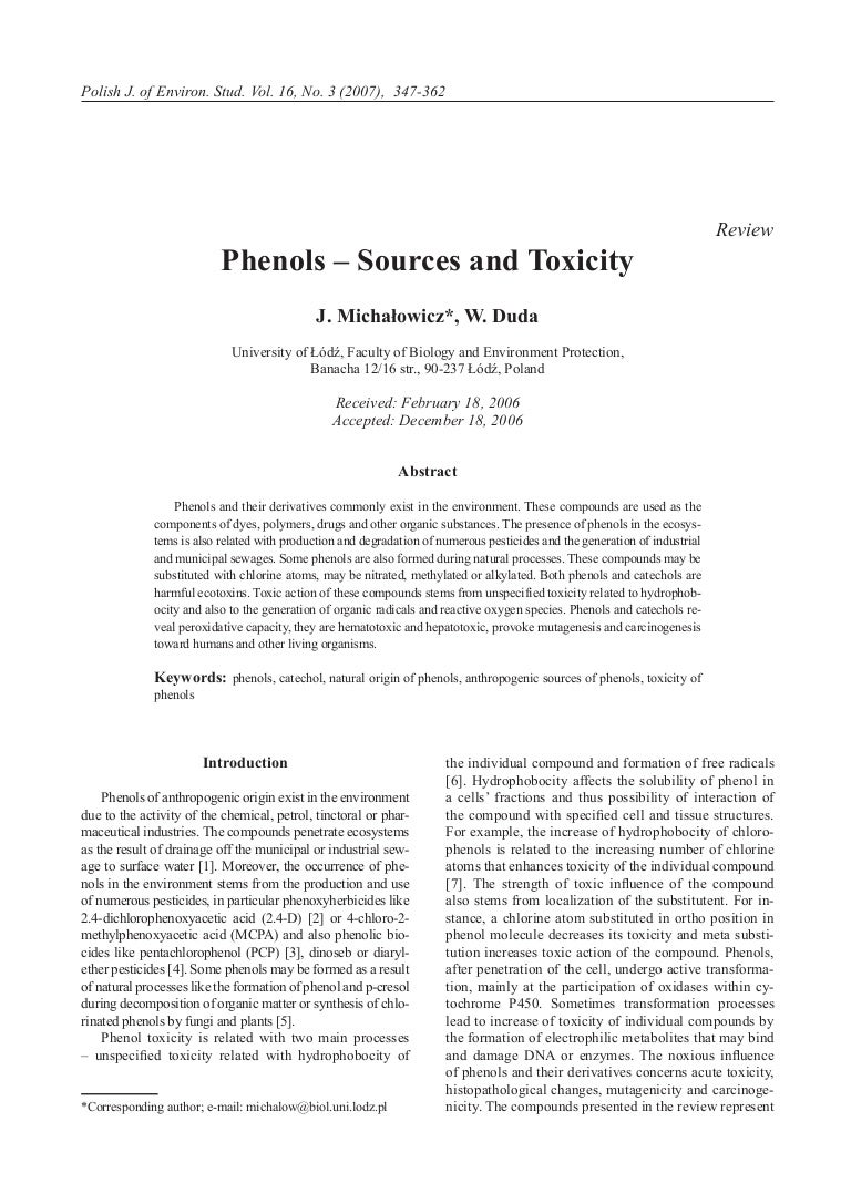 Phenols Sources & Toxicity