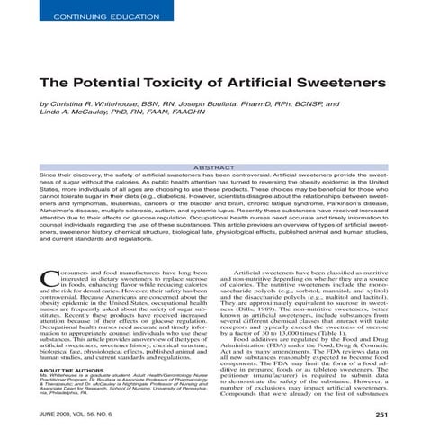 The Potential Toxicity of Artificial Sweeteners | PDF