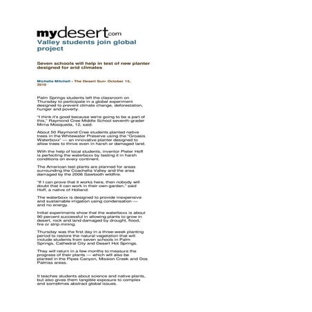 Groasis Waterboxx - Palm Springs Students Test New Planter Designed to Fight ...