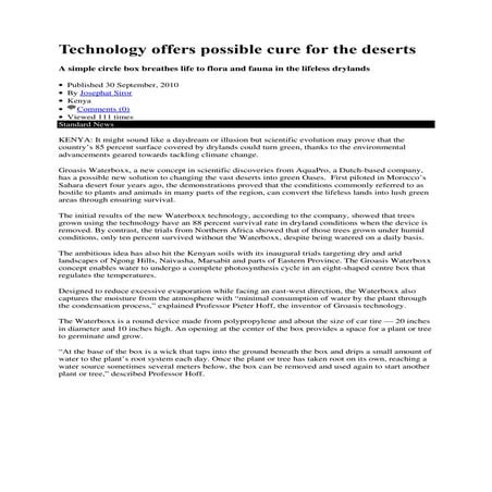 Groasis Waterboxx Technology Offers Possible Cure for the Deserts