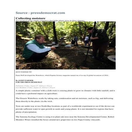 Sonoma County, California - Groasis Waterboxx Collects Moisture that Helps Pl...