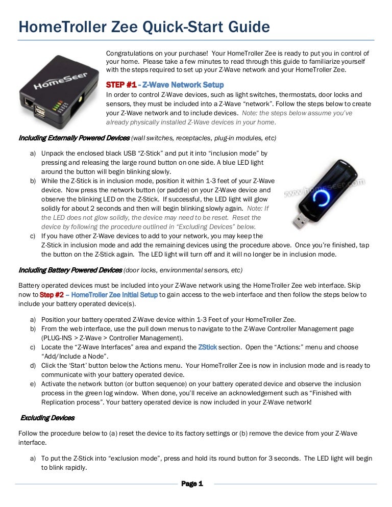 Z wave controller homeseer manual