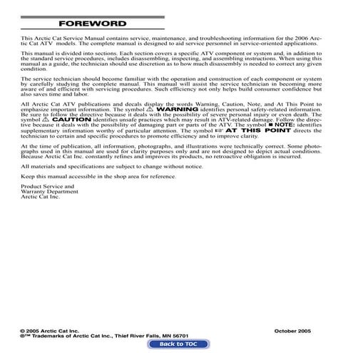 2006 Arctic Cat 500 4x4 Automatic LE ATV Service Repair Manual