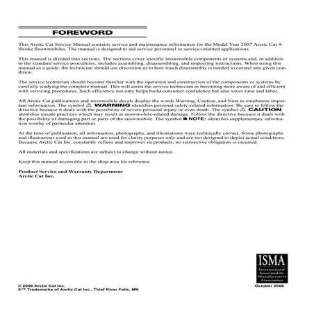 2007 Arctic Cat Panther 660 Touring SNOWMOBILE Service Repair Manual
